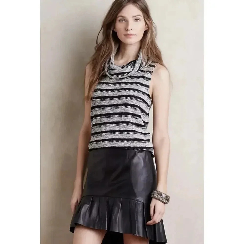Anthropologie Black and White Striped Sleeveless Cowl Neck Sweater